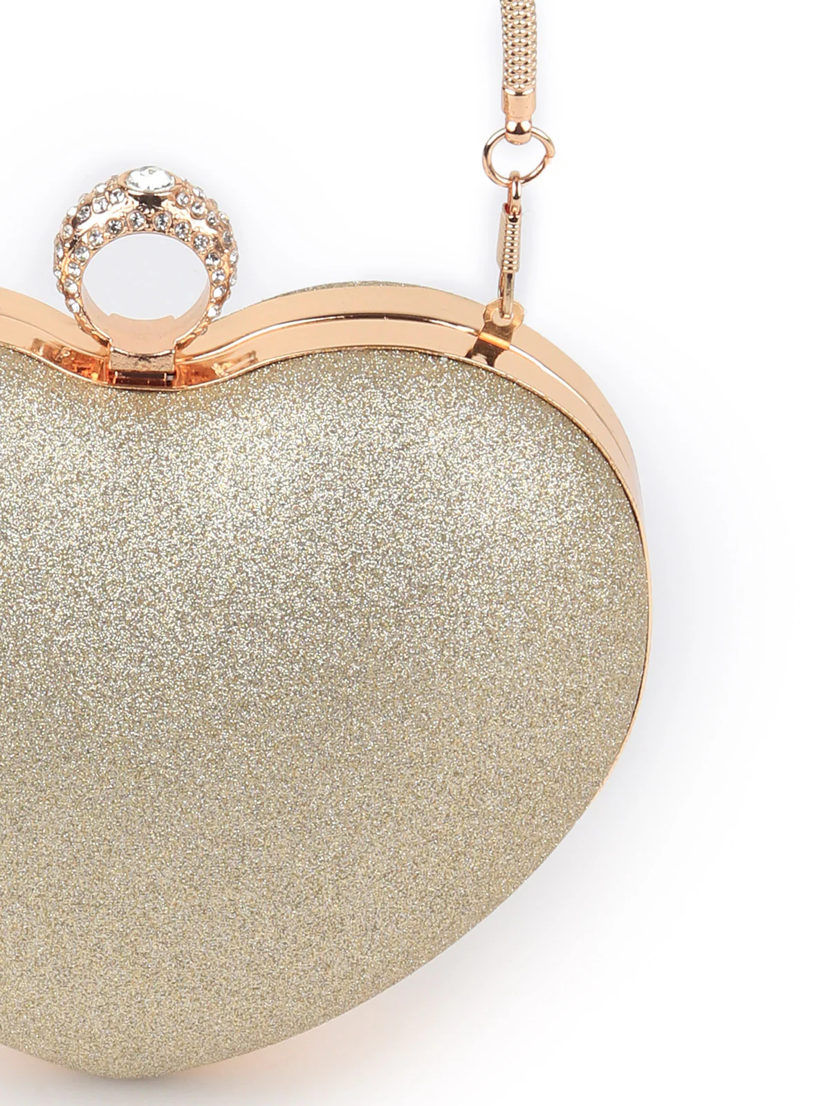 Odette Women Gold Heart Shaped Structured Clutch - Image 5