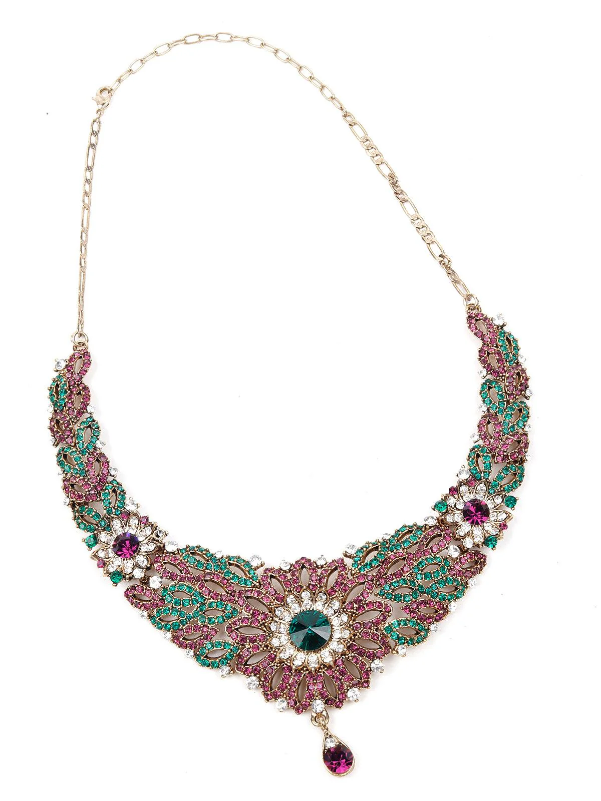 Odette Women Rusty Brown Metal Stone And Kundan Set - Image 2