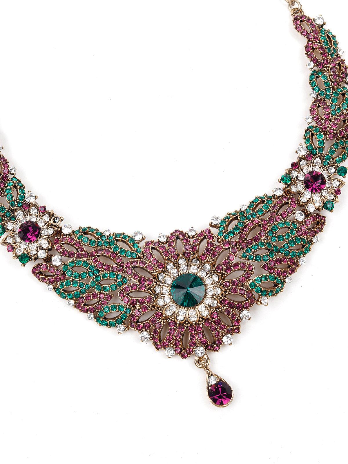 Odette Women Rusty Brown Metal Stone And Kundan Set - Image 3