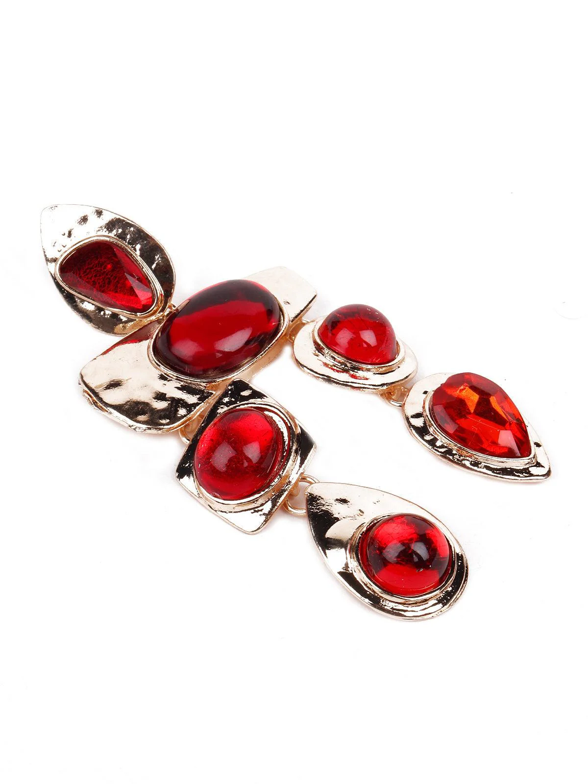 Odette Women Gold Textured Red Statement Drop Earrings - Image 5