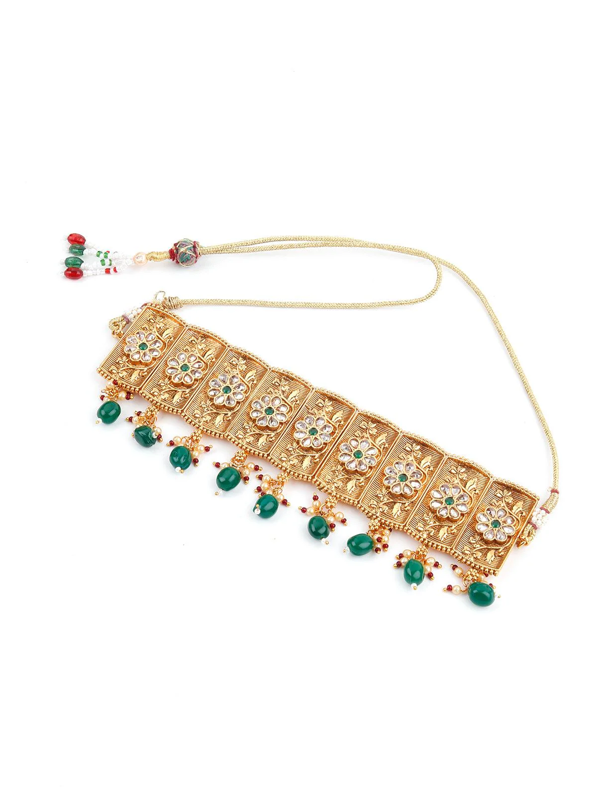 Odette Women Gold Tone Green Mani Choker Set - Image 4