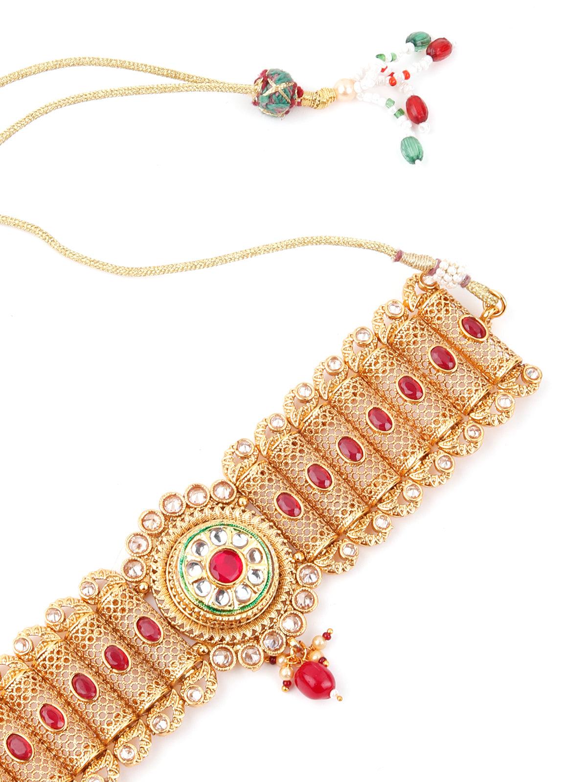 Odette Women Gold Tone Red Mani Choker Set - Image 5