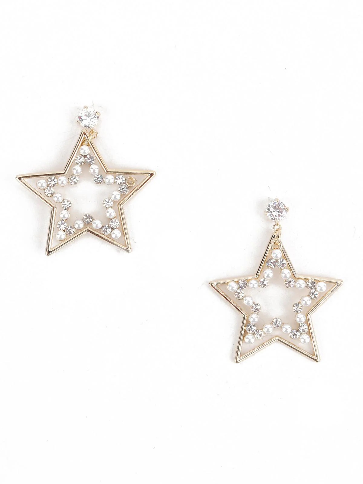 Odette Women Gold Tone Silver Star Shape Dangle Earrings - Image 3