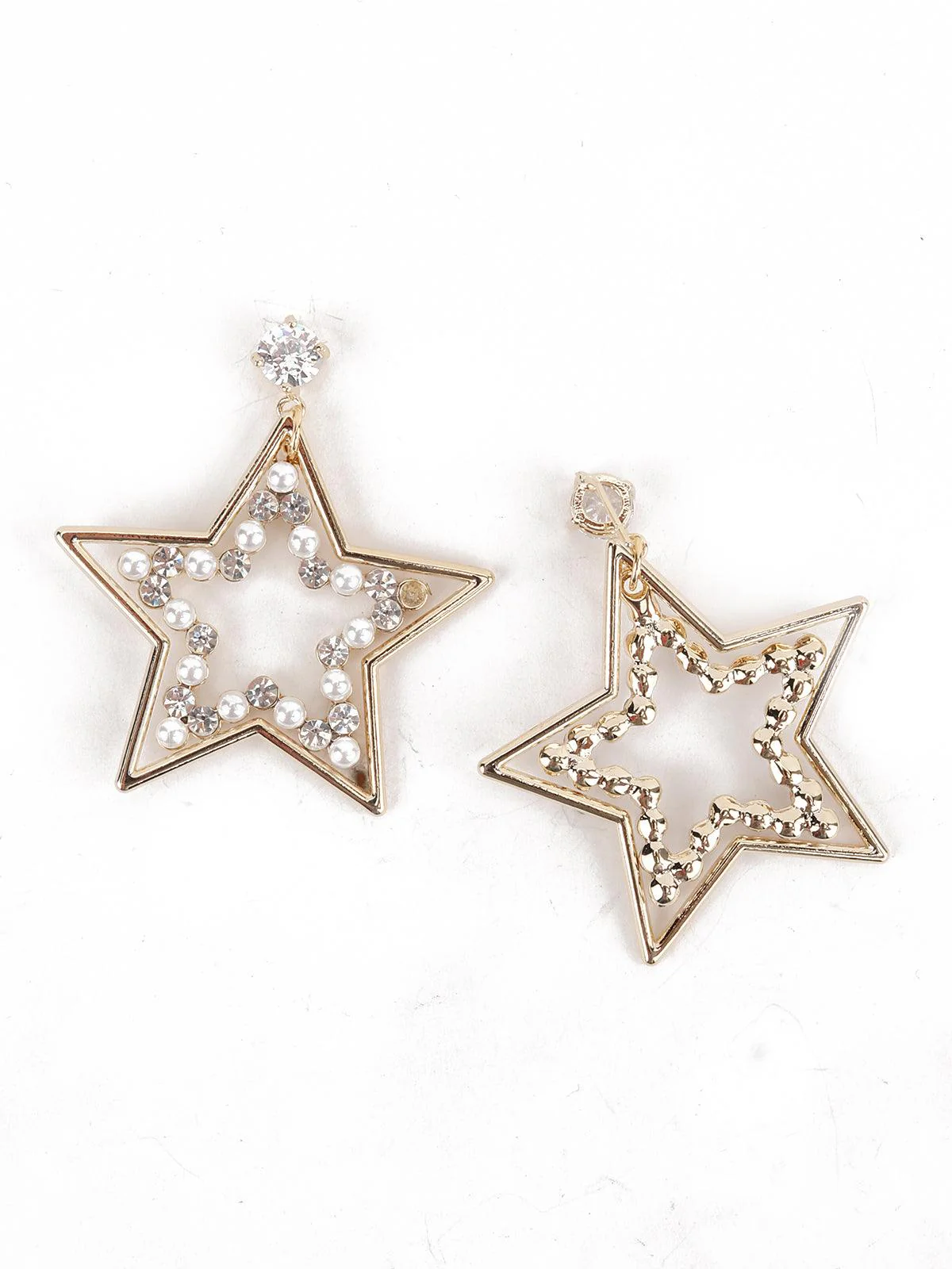 Odette Women Gold Tone Silver Star Shape Dangle Earrings - Image 5