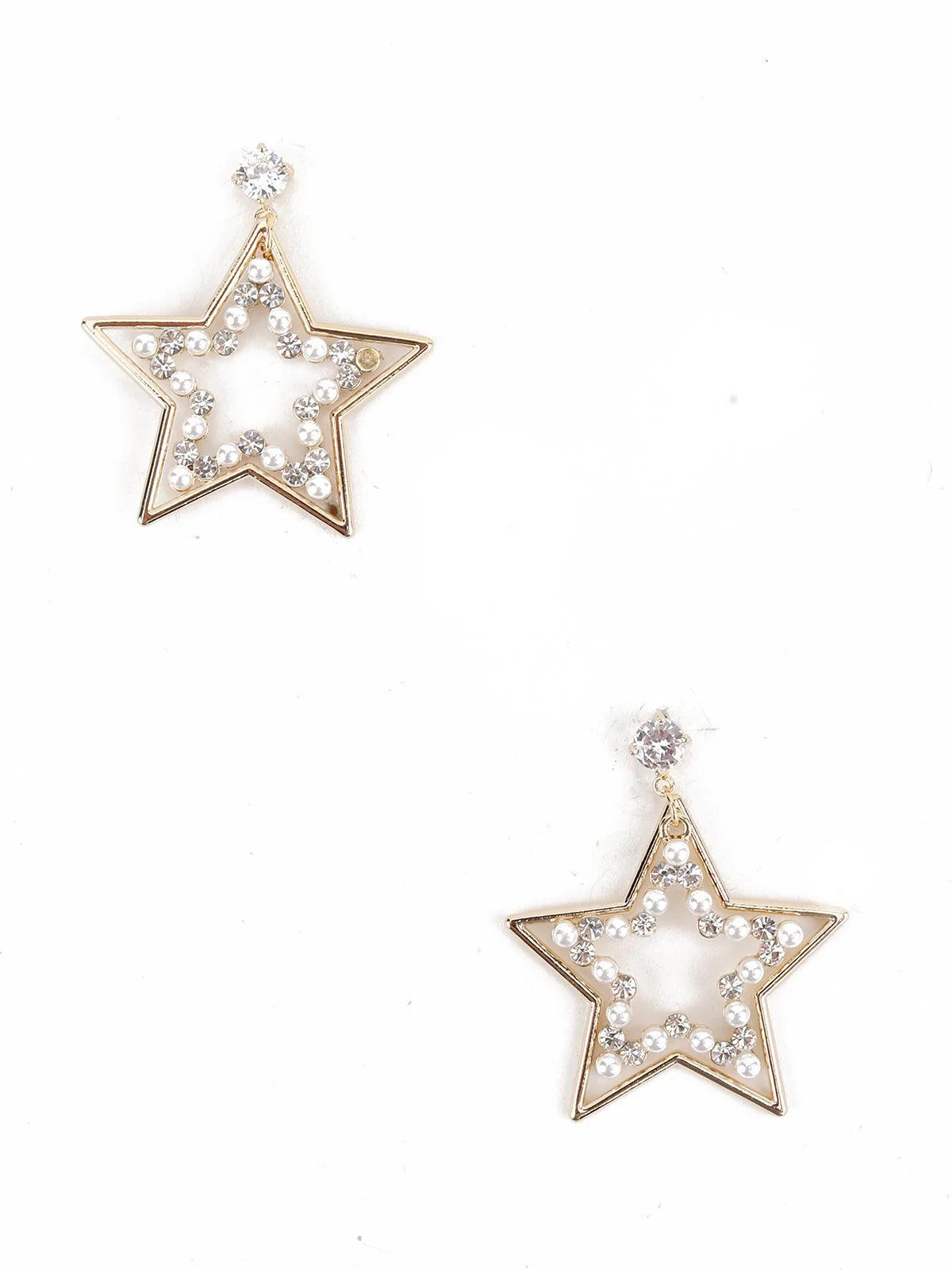 Odette Women Gold Tone Silver Star Shape Dangle Earrings - Image 6