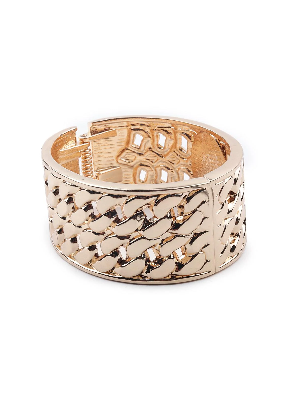 Odette Women Gold-Tone Textured Stunning White Pearl Embellished Bracelet - Image 6