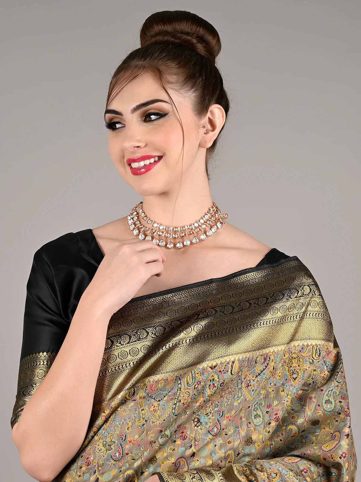 Odette Women Golden And White Necklace Set With Statement Earrings - Image 2