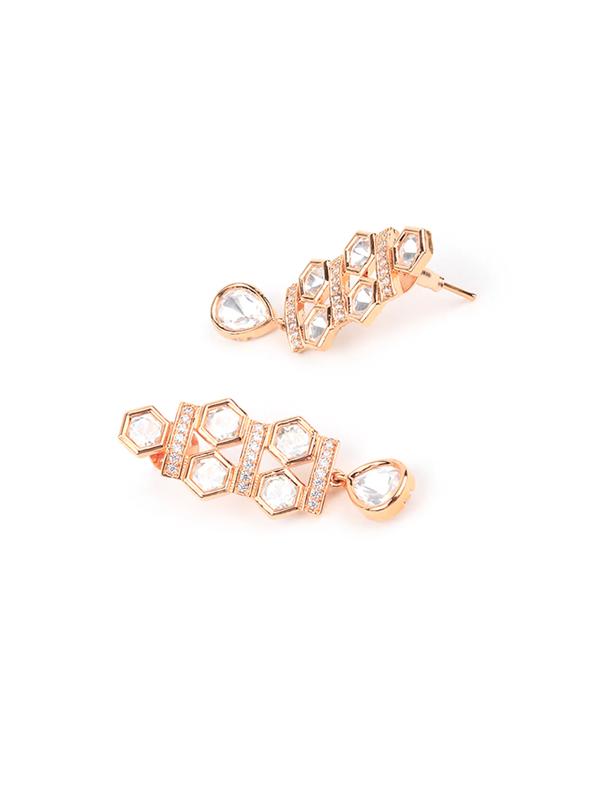 Odette Women Golden And White Necklace Set With Statement Earrings - Image 6