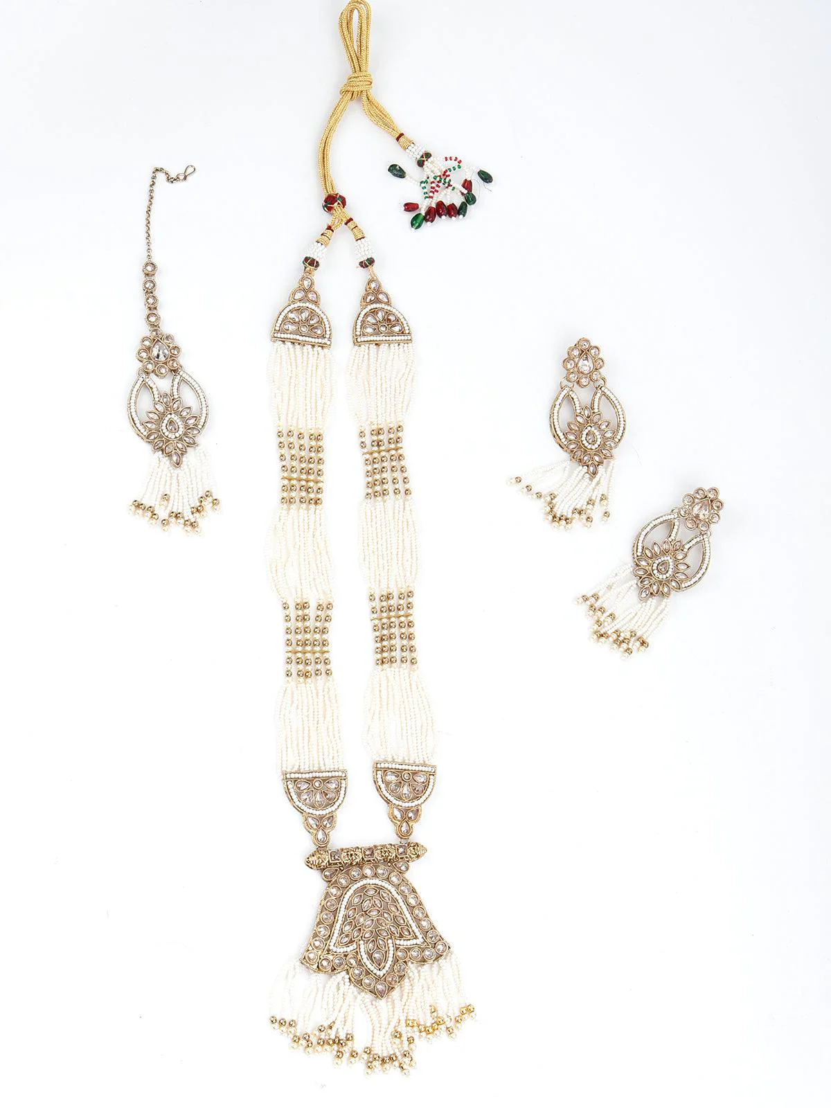 Odette Women Golden And White Traditional Pearl Jewellery Set - Image 3
