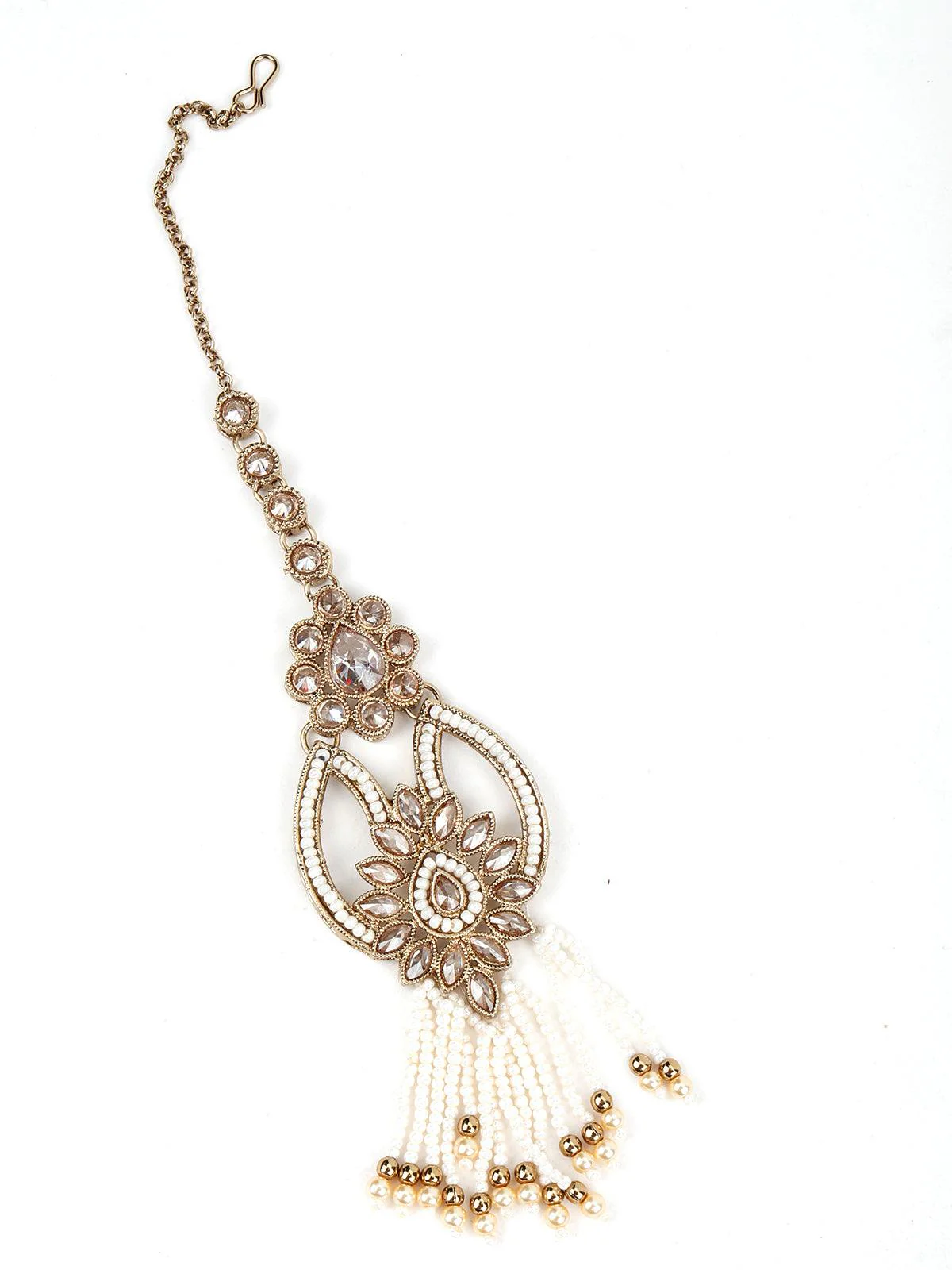 Odette Women Golden And White Traditional Pearl Jewellery Set - Image 6