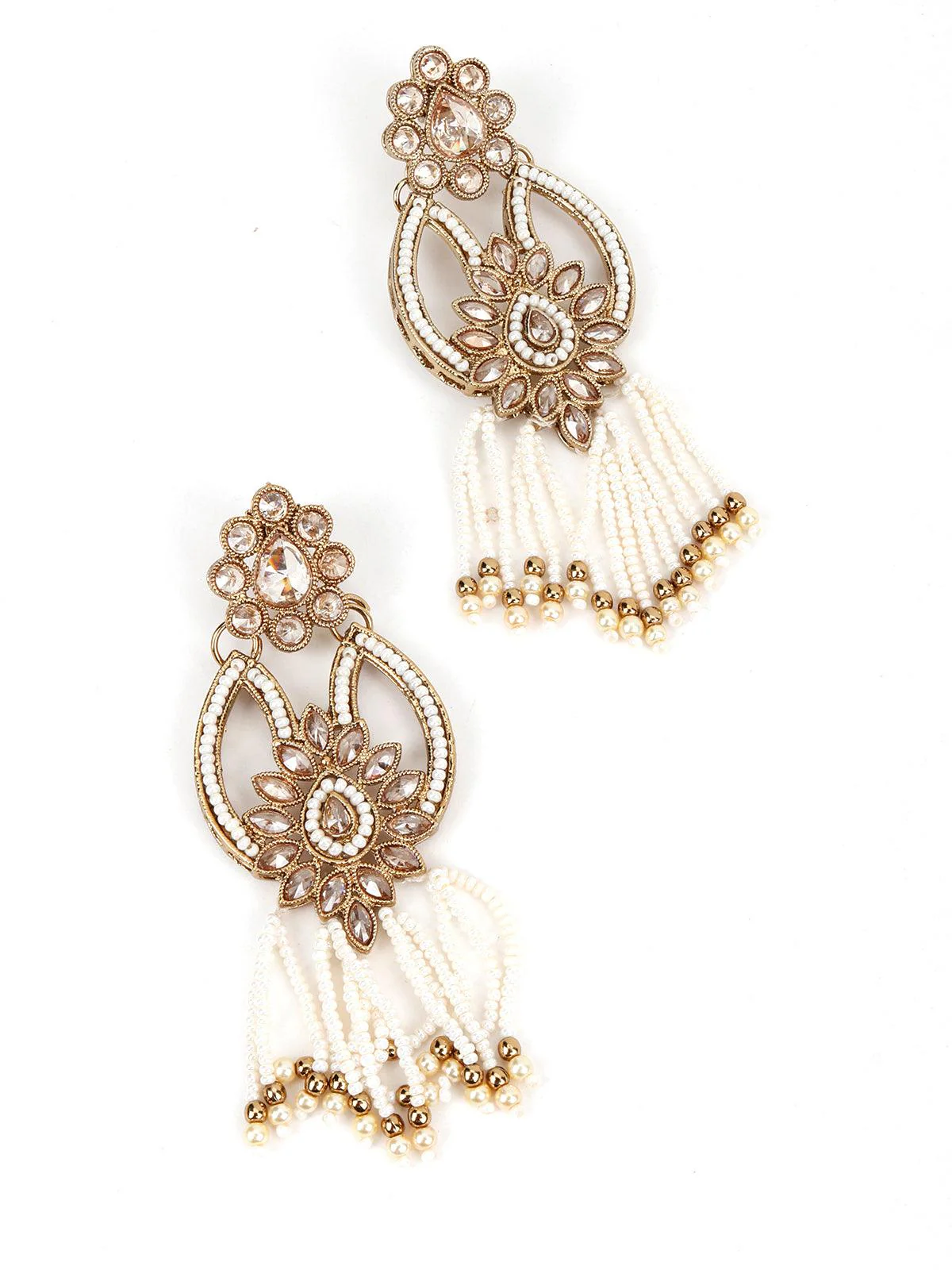 Odette Women Golden And White Traditional Pearl Jewellery Set - Image 7