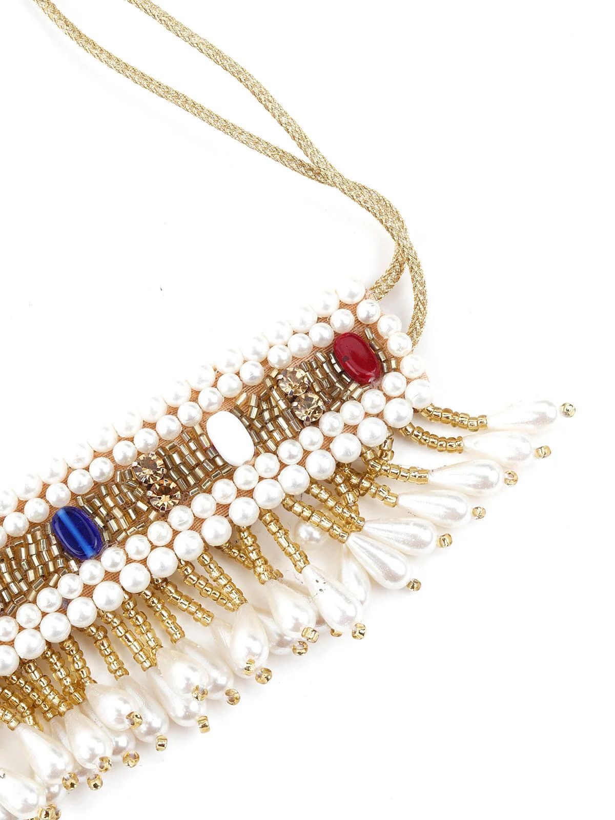 Odette Women Golden Beaded Fabric Tie-Able Tassel Belt! - Image 5