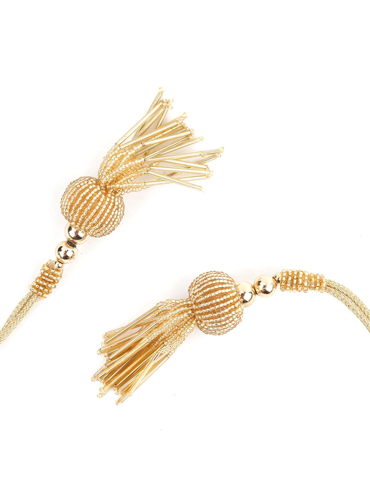 Odette Women Golden Beaded Fabric Tie-Able Tassel Belt! - Image 6