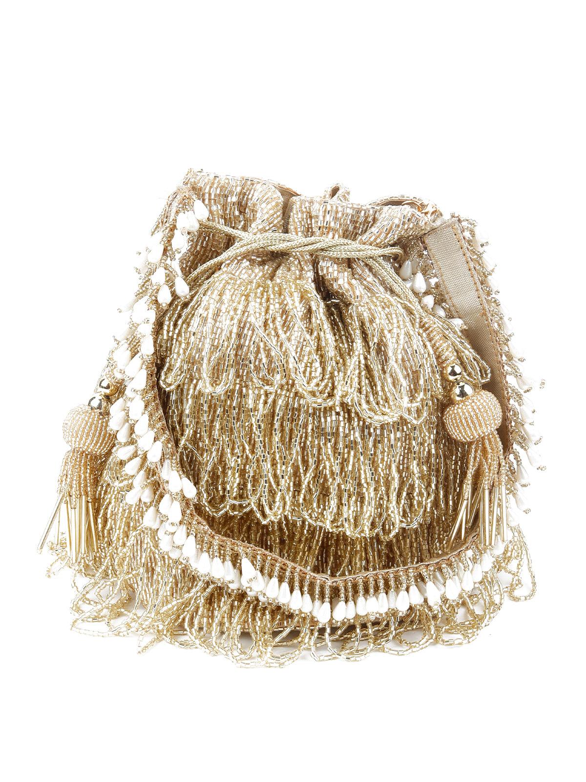 Odette Women Golden Binge Potli Bag - Image 2