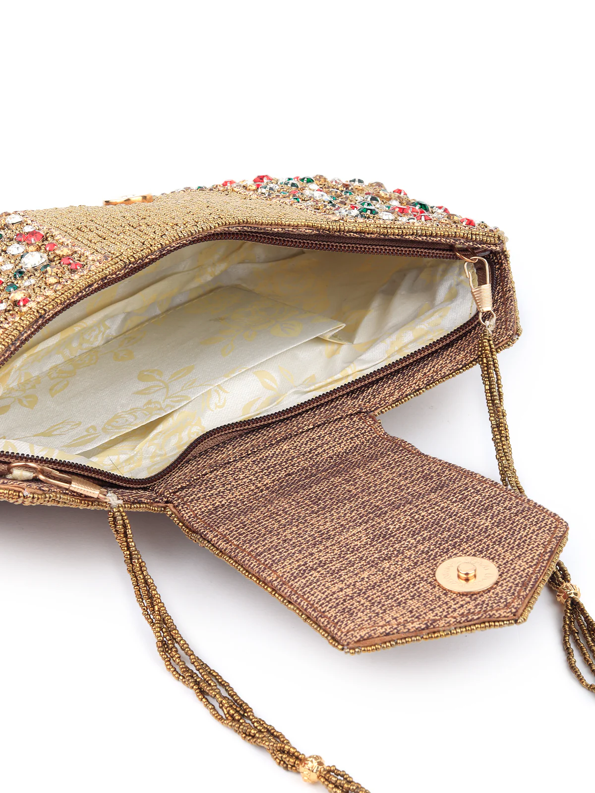 Odette Women Golden Gems Encrusted Clutch Bag - Image 6
