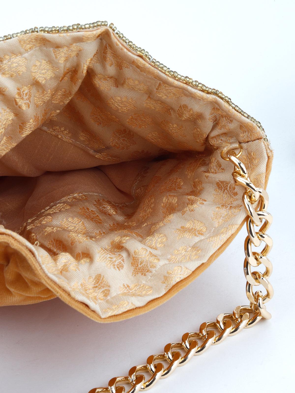Odette Women Golden Heavily Sequins Traditional Potli - Image 6