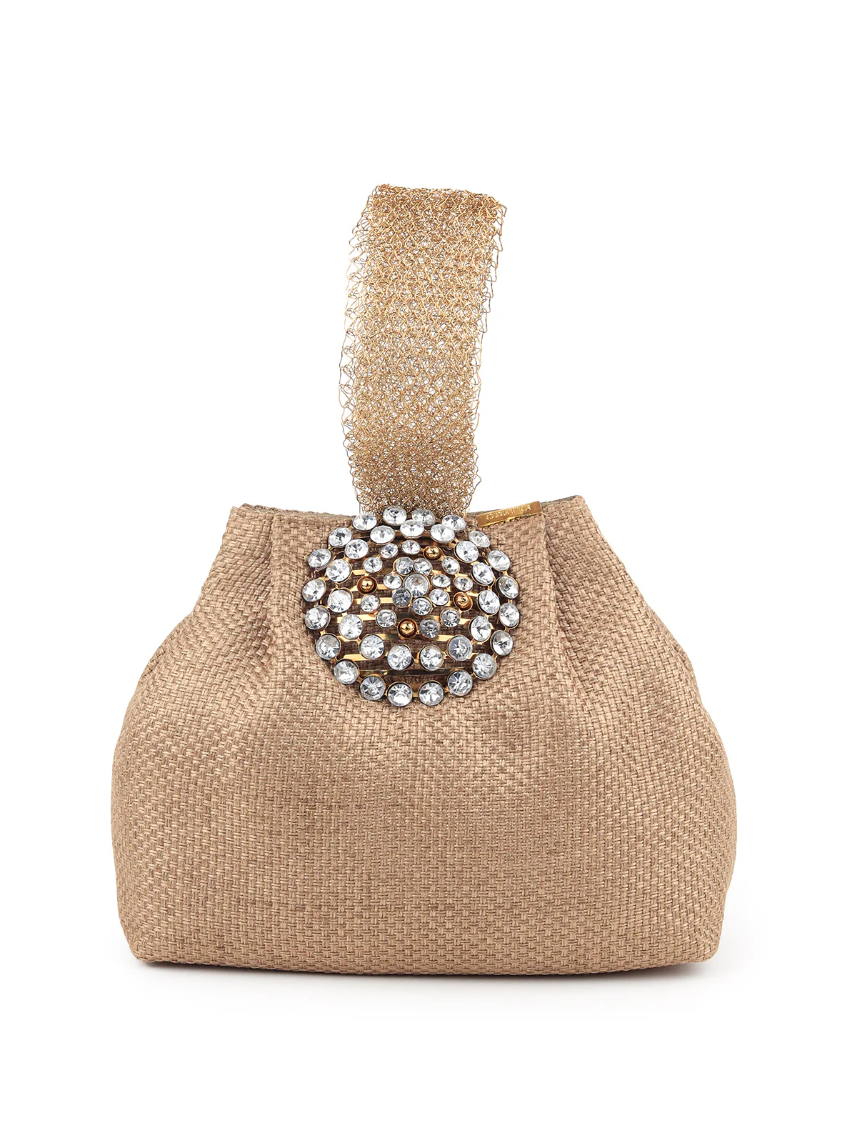 Odette Women Golden Jute Batuwa With Centre Strap - Image 3