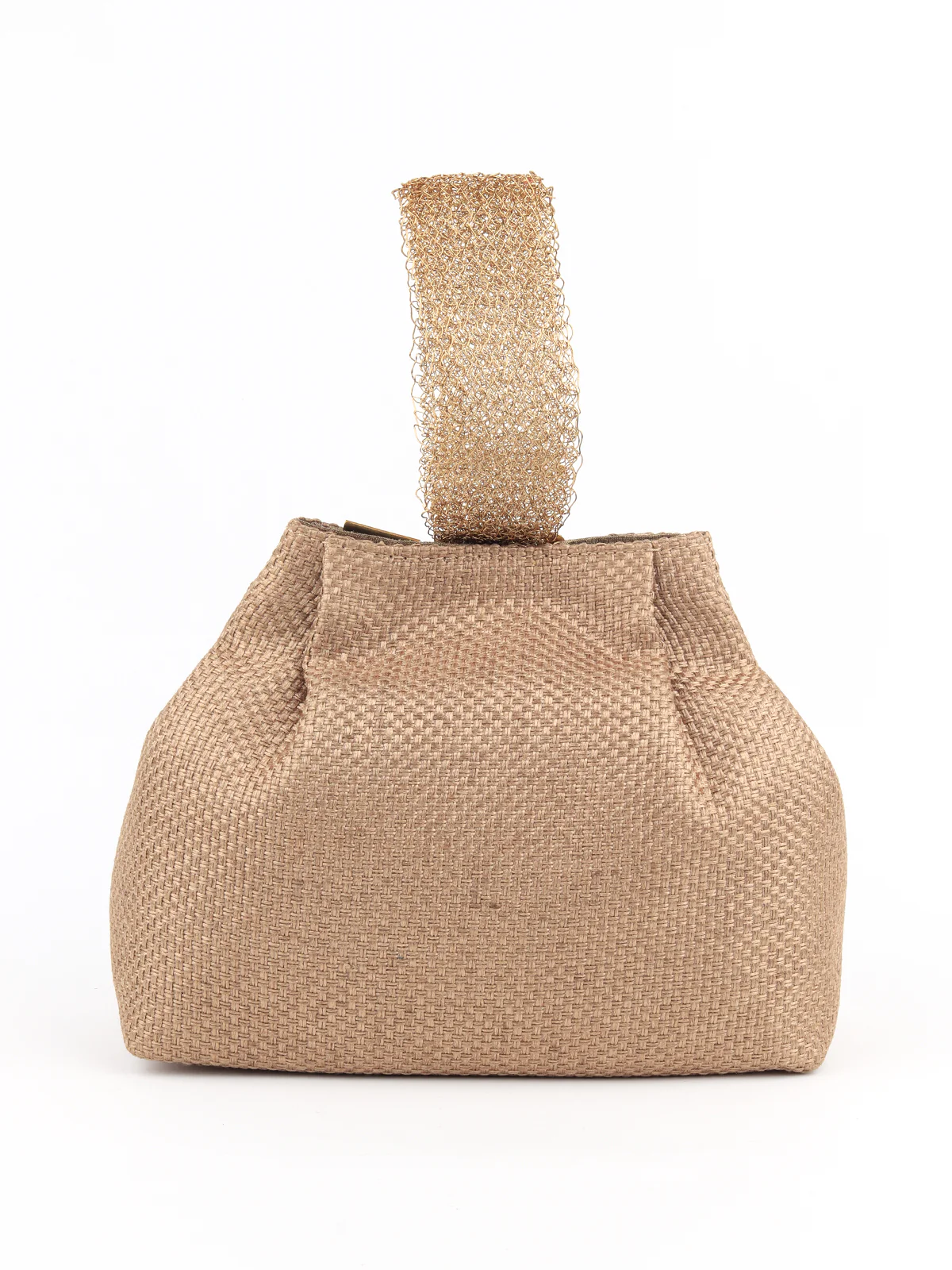 Odette Women Golden Jute Batuwa With Centre Strap - Image 5