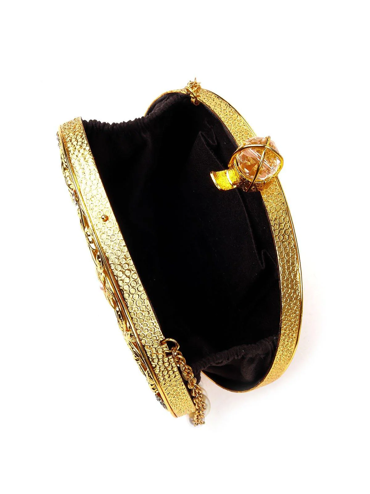 Odette Women Gold Metal And Fabric Clutch - Image 4