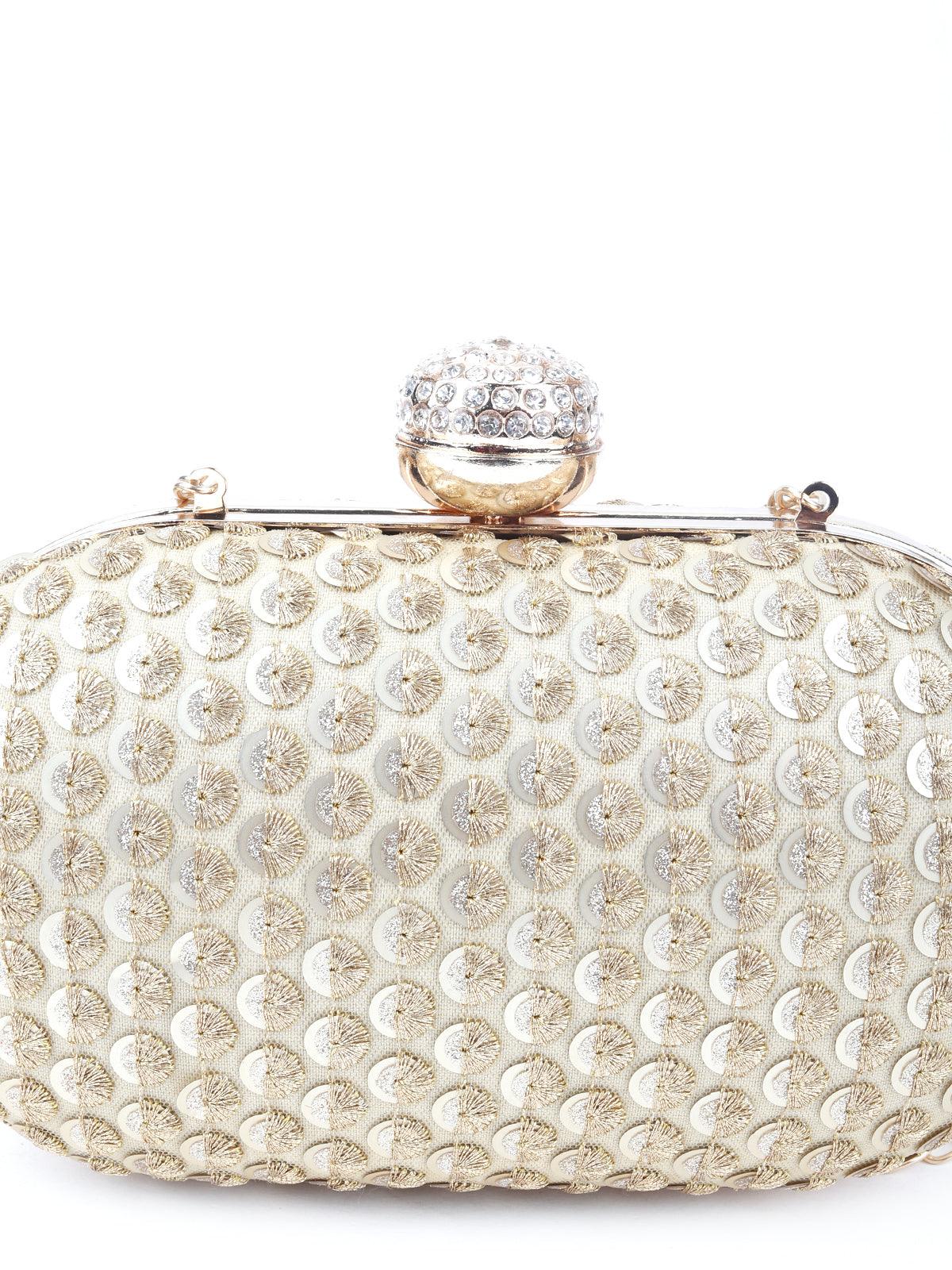 Odette Women Golden Sequins Clutch - Image 4