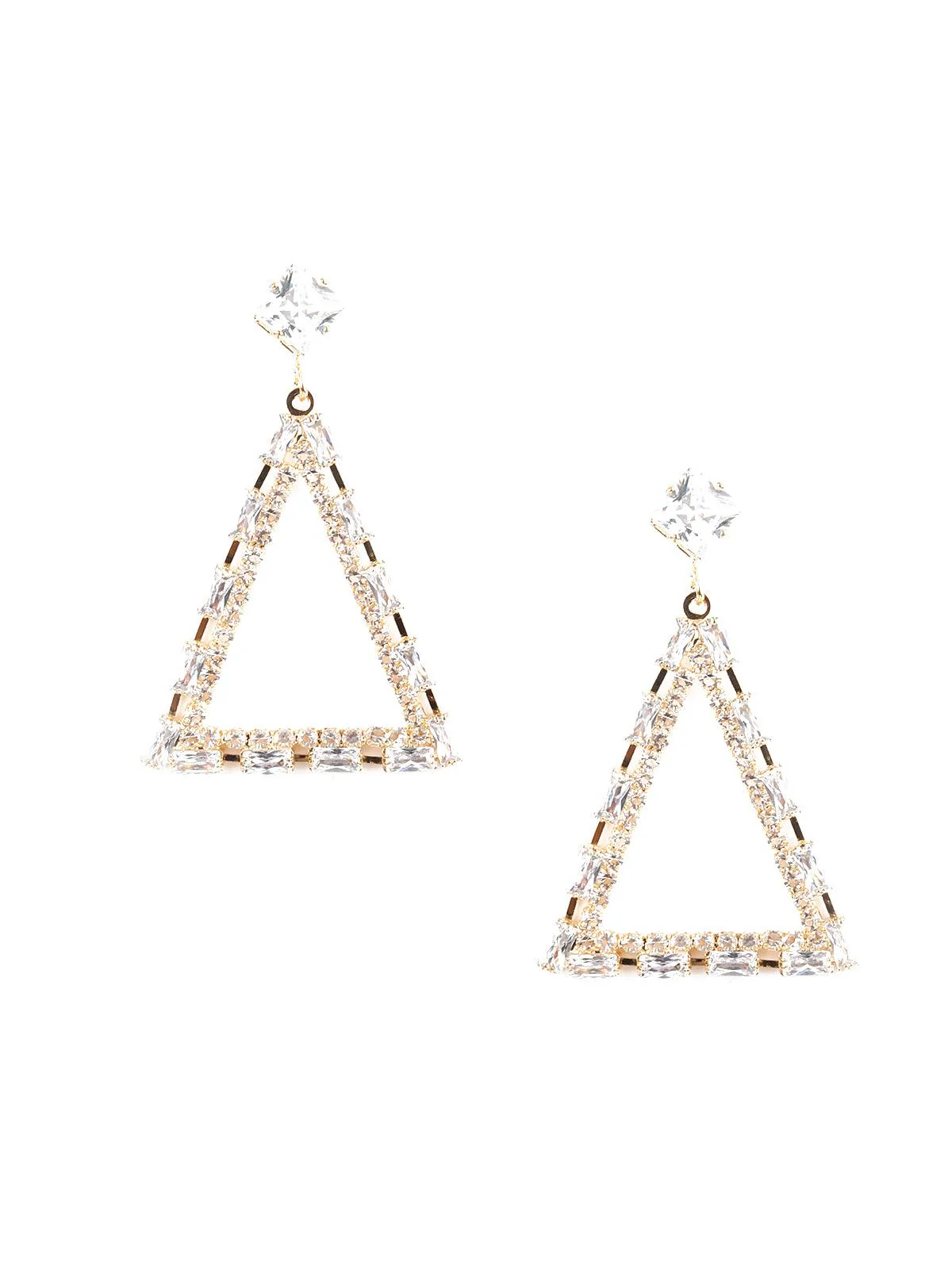 Odette Women Triangular Crystal Embellished Dangle Earrings - Image 3