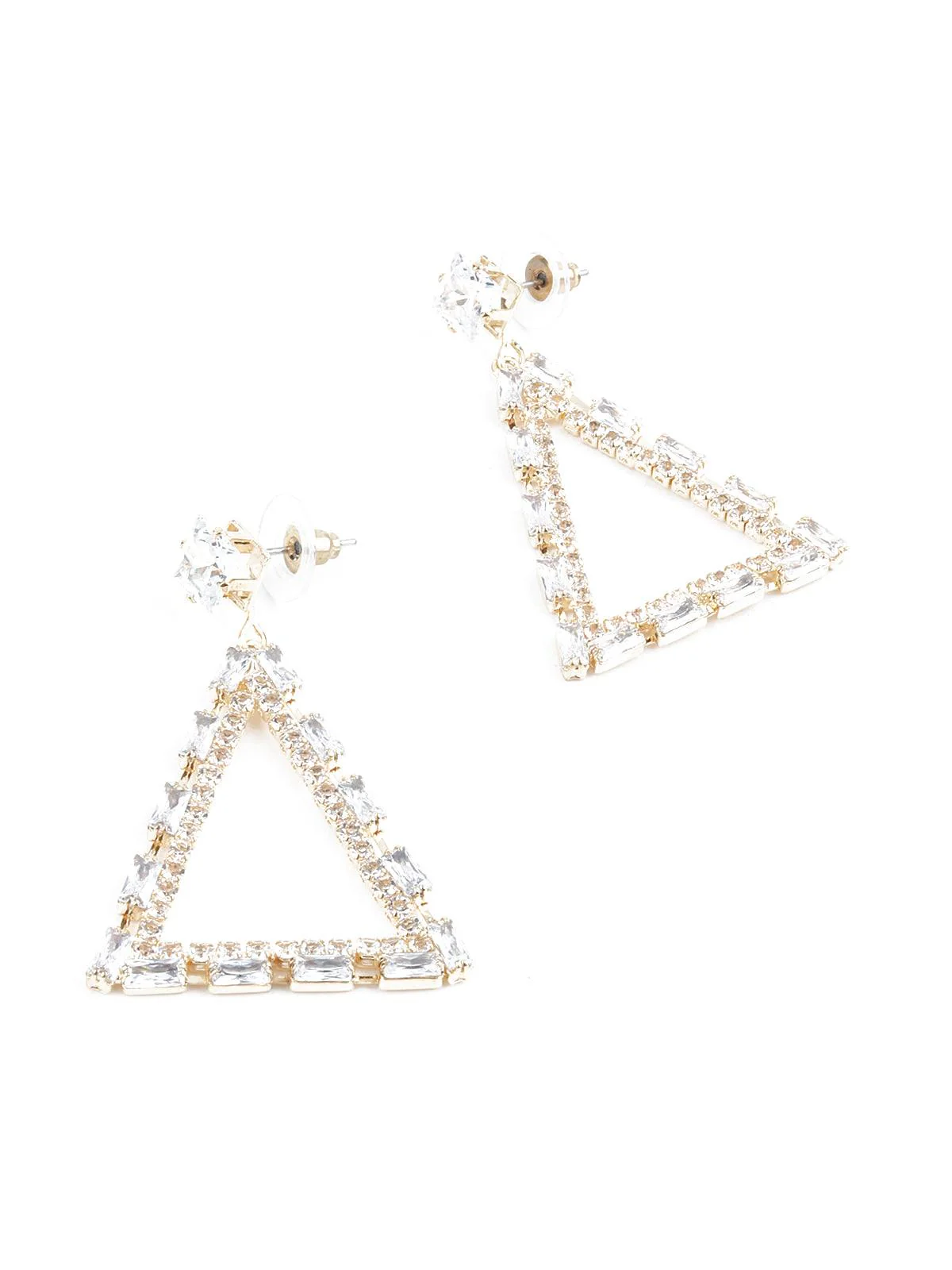 Odette Women Triangular Crystal Embellished Dangle Earrings - Image 5