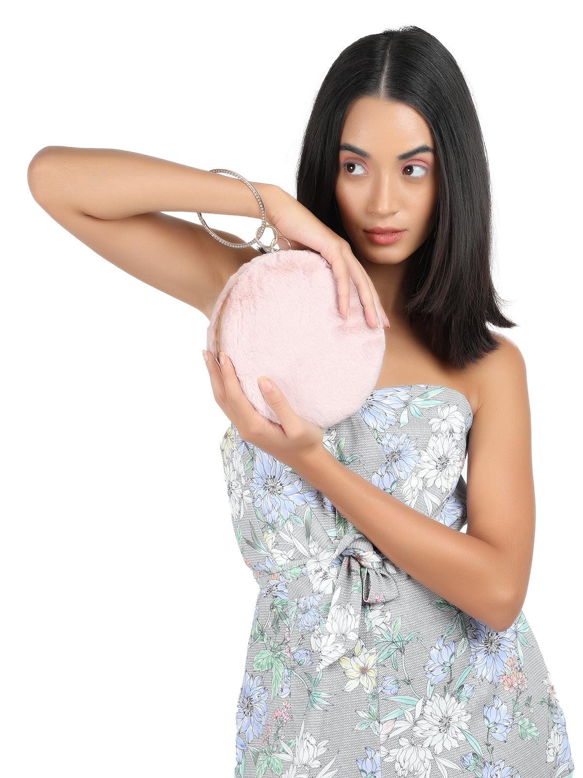 Odette Women Gorgeous Baby Pink Fluffy Spherical Shaped Sling Bag - Image 2