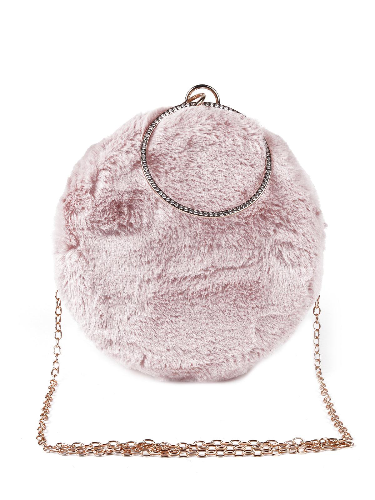 Odette Women Gorgeous Baby Pink Fluffy Spherical Shaped Sling Bag - Image 3