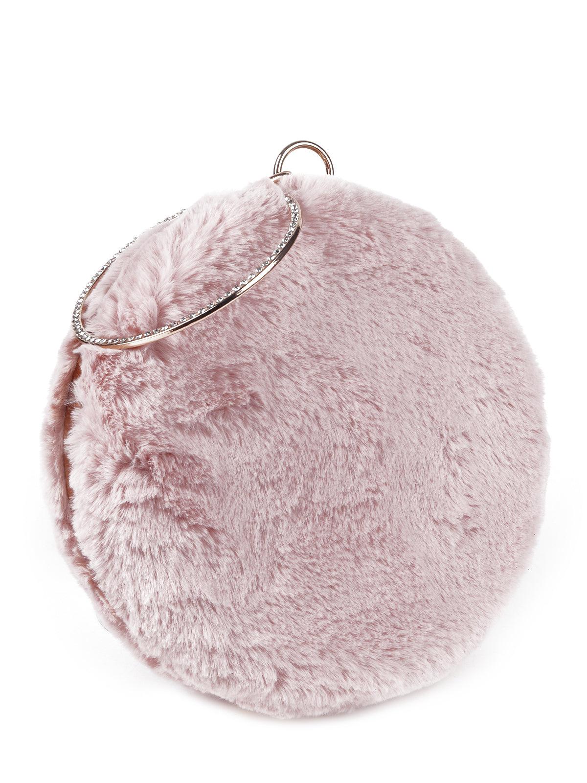 Odette Women Gorgeous Baby Pink Fluffy Spherical Shaped Sling Bag - Image 4