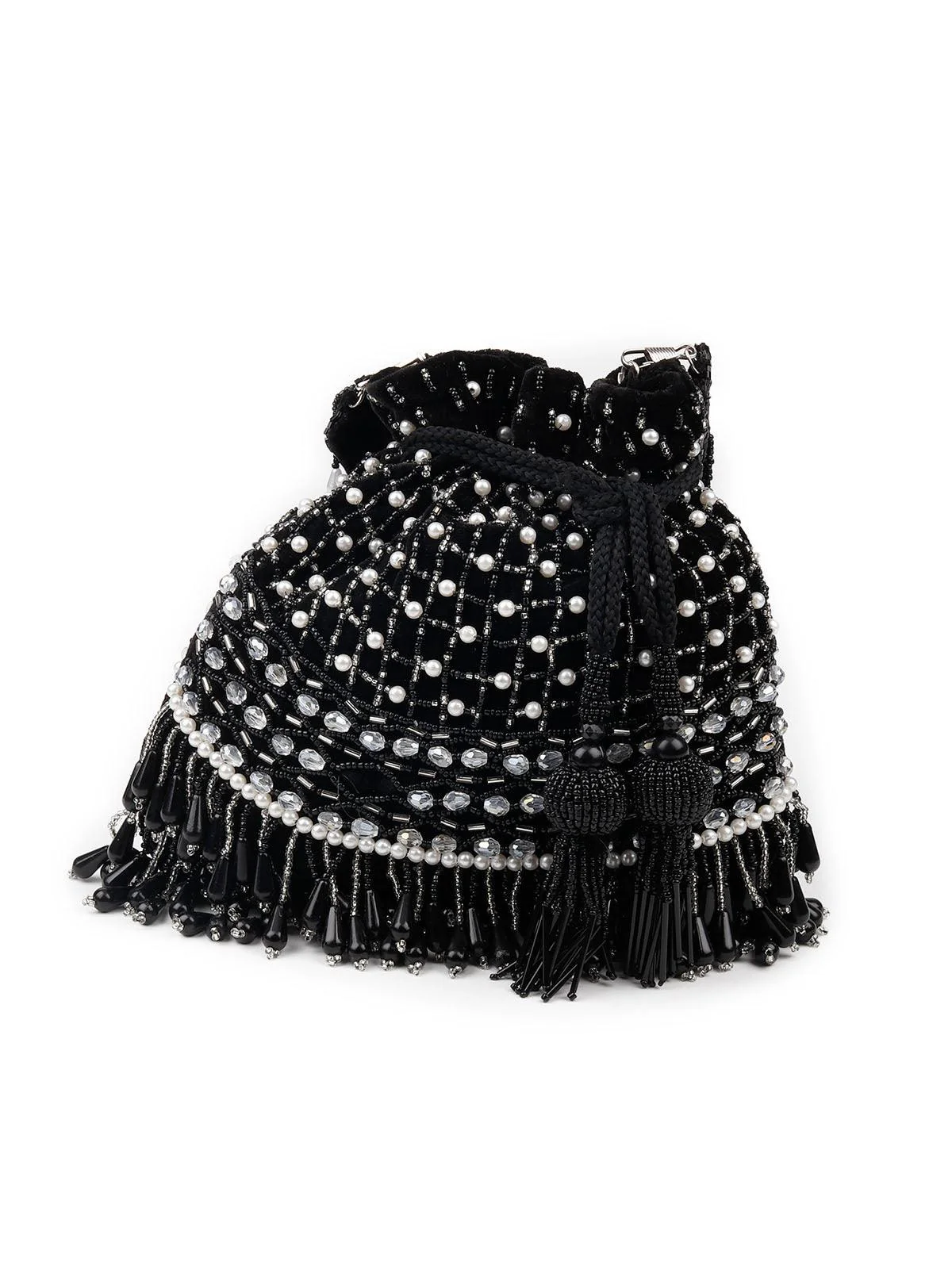 Odette Women Gorgeous Black Beaded Statement Potli Bag - Image 3