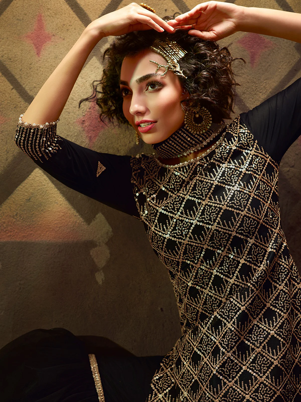 Odette Women Gorgeous Black Semi Stitched Kurta Set - Image 2