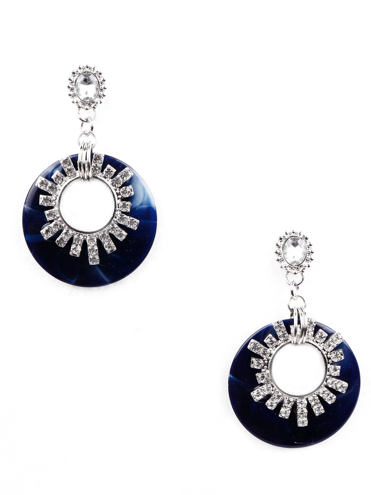 Odette Women Gorgeous Dark Blue Rounded Studded Drop Earrings - Image 3