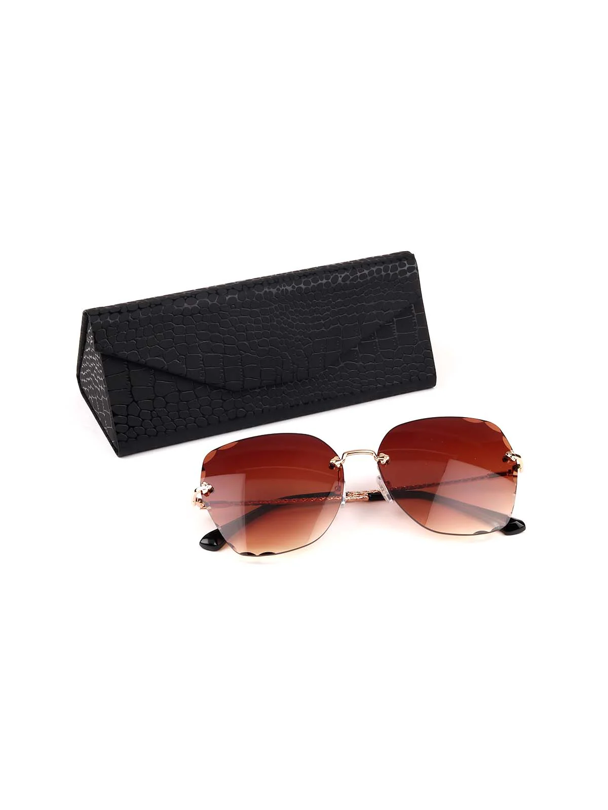 Odette Women Gorgeous Deep Orange Colour Tinted Frameless Statement Sunglasses - Image 10