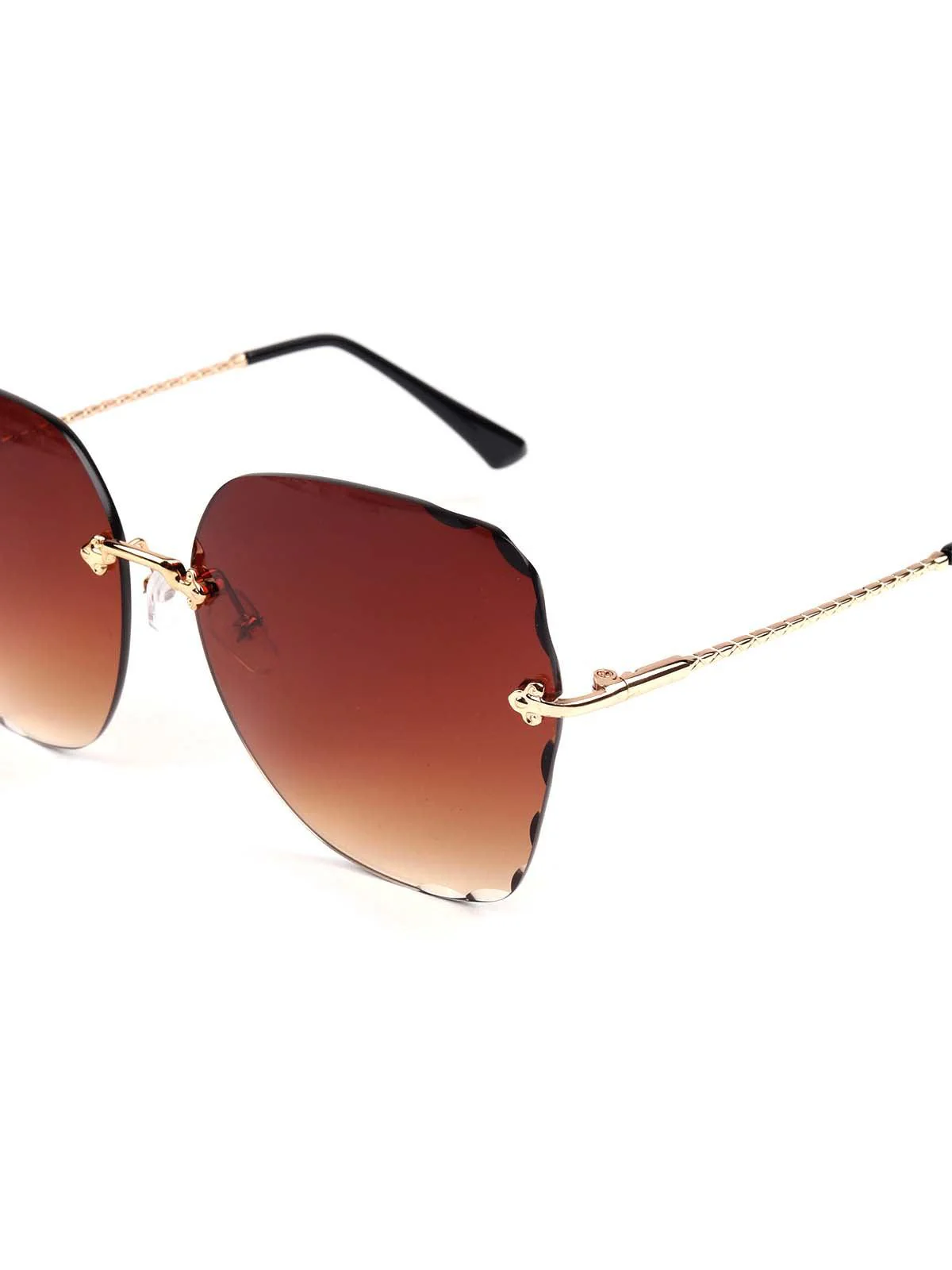Odette Women Gorgeous Deep Orange Colour Tinted Frameless Statement Sunglasses - Image 5