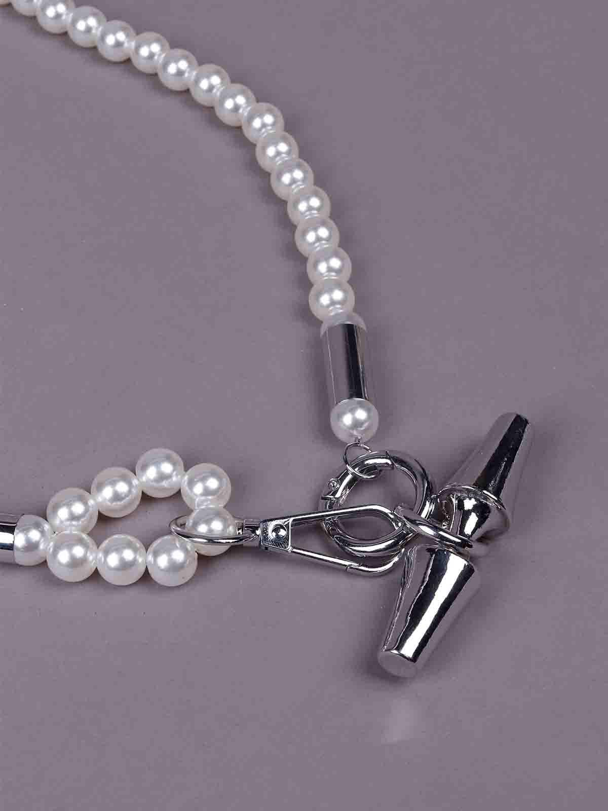 Odette Women Silver Pearl Metal Necklace - Image 5