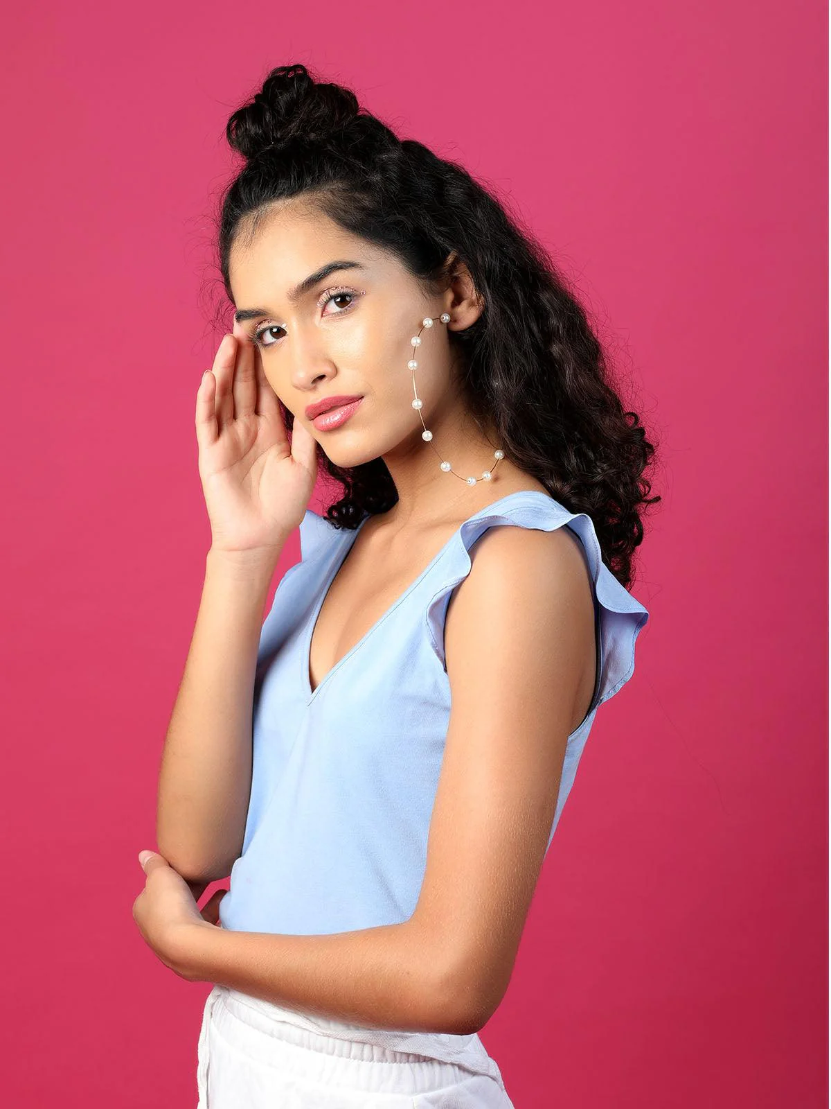 Odette Women Gorgeous Gold Rounded Embellished Hoop Earrings - Image 2