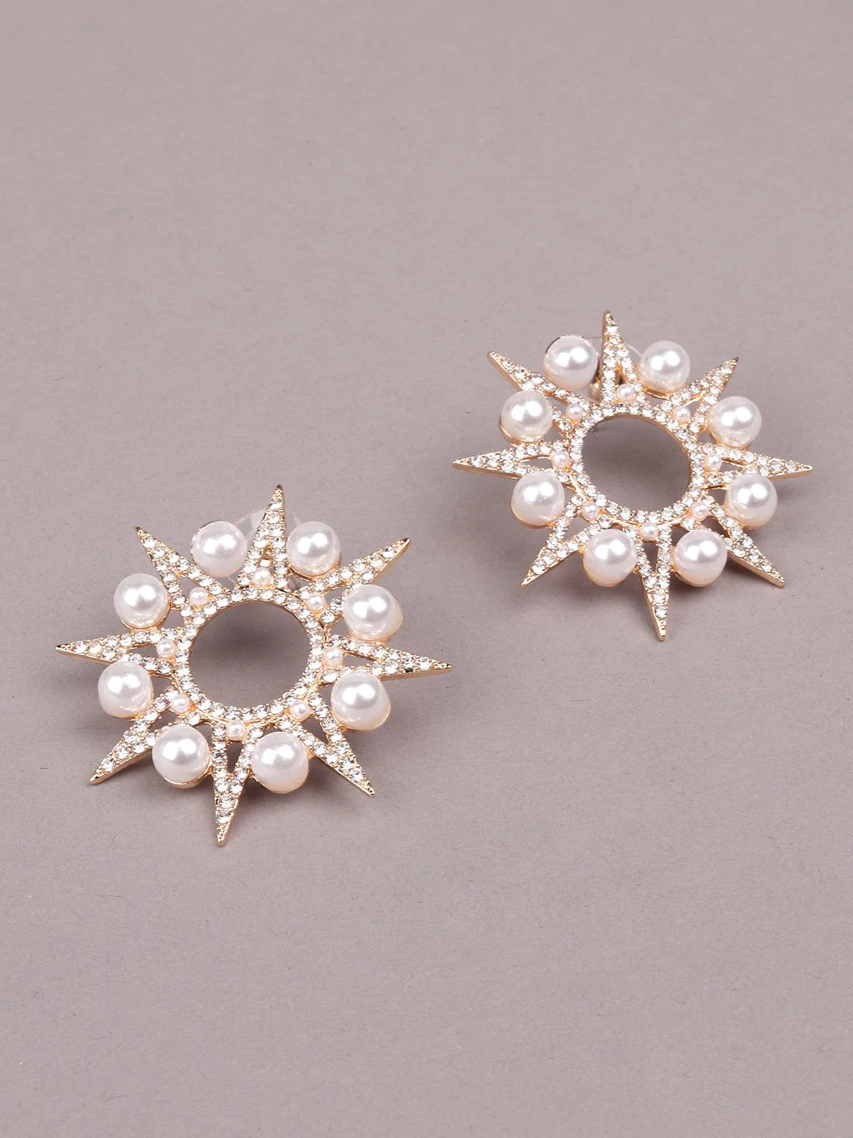 Odette Women Gold-Tone Studded Metal Earrings - Image 4