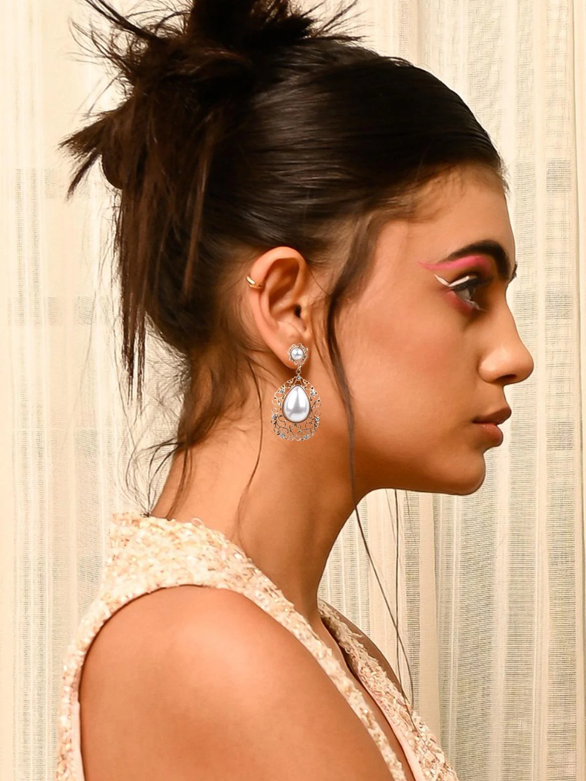 Odette Women Golden Metal Earrings - Image 2