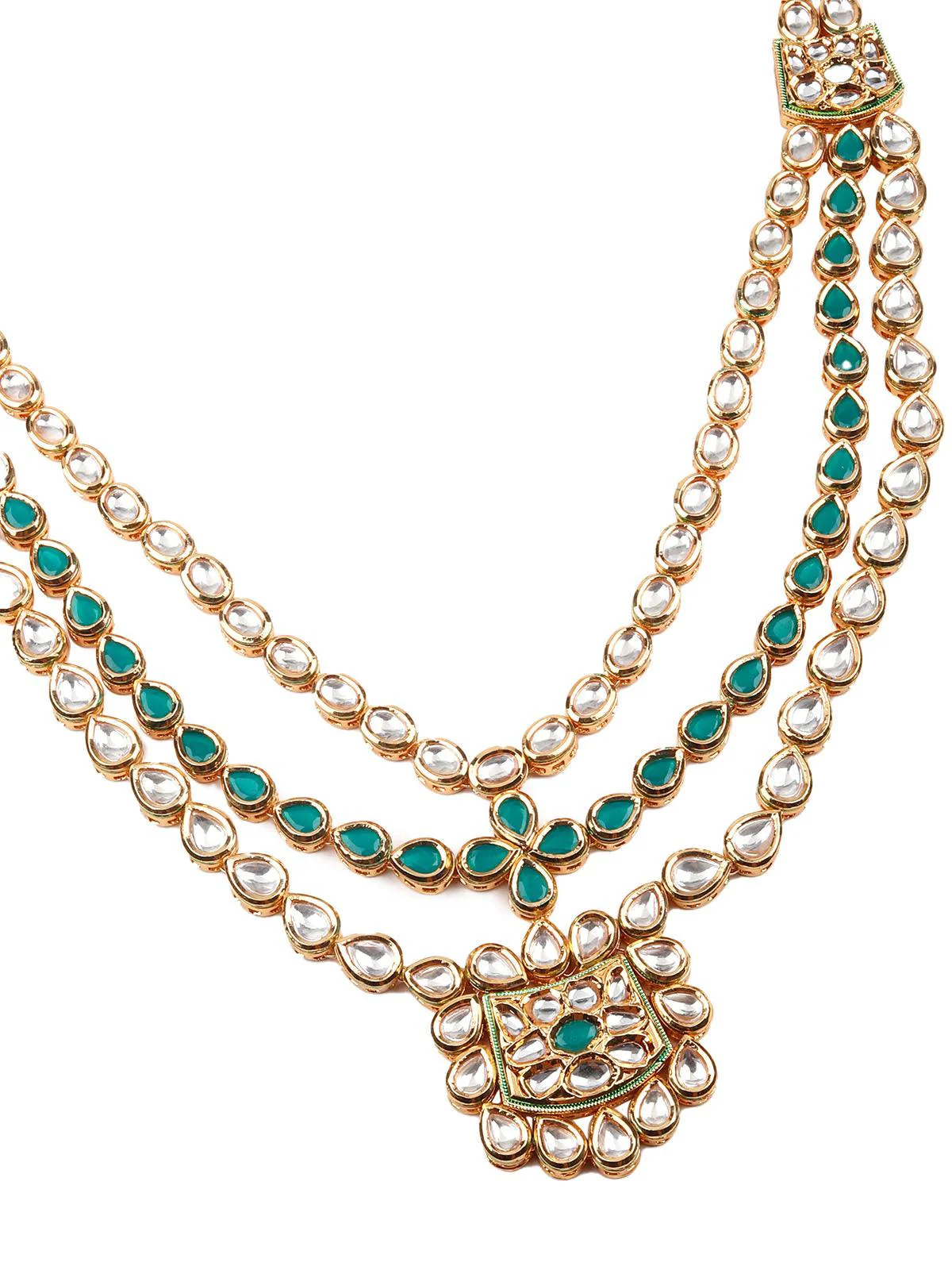 Odette Gorgeous Green And White Kundan Necklace Set For Women - Image 4
