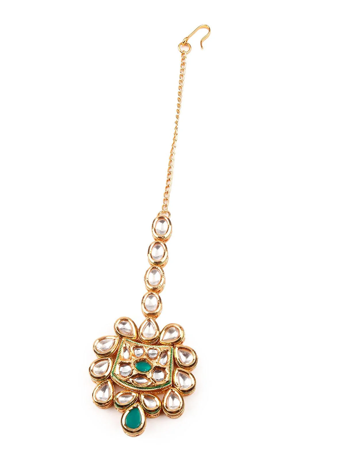 Odette Gorgeous Green And White Kundan Necklace Set For Women - Image 6