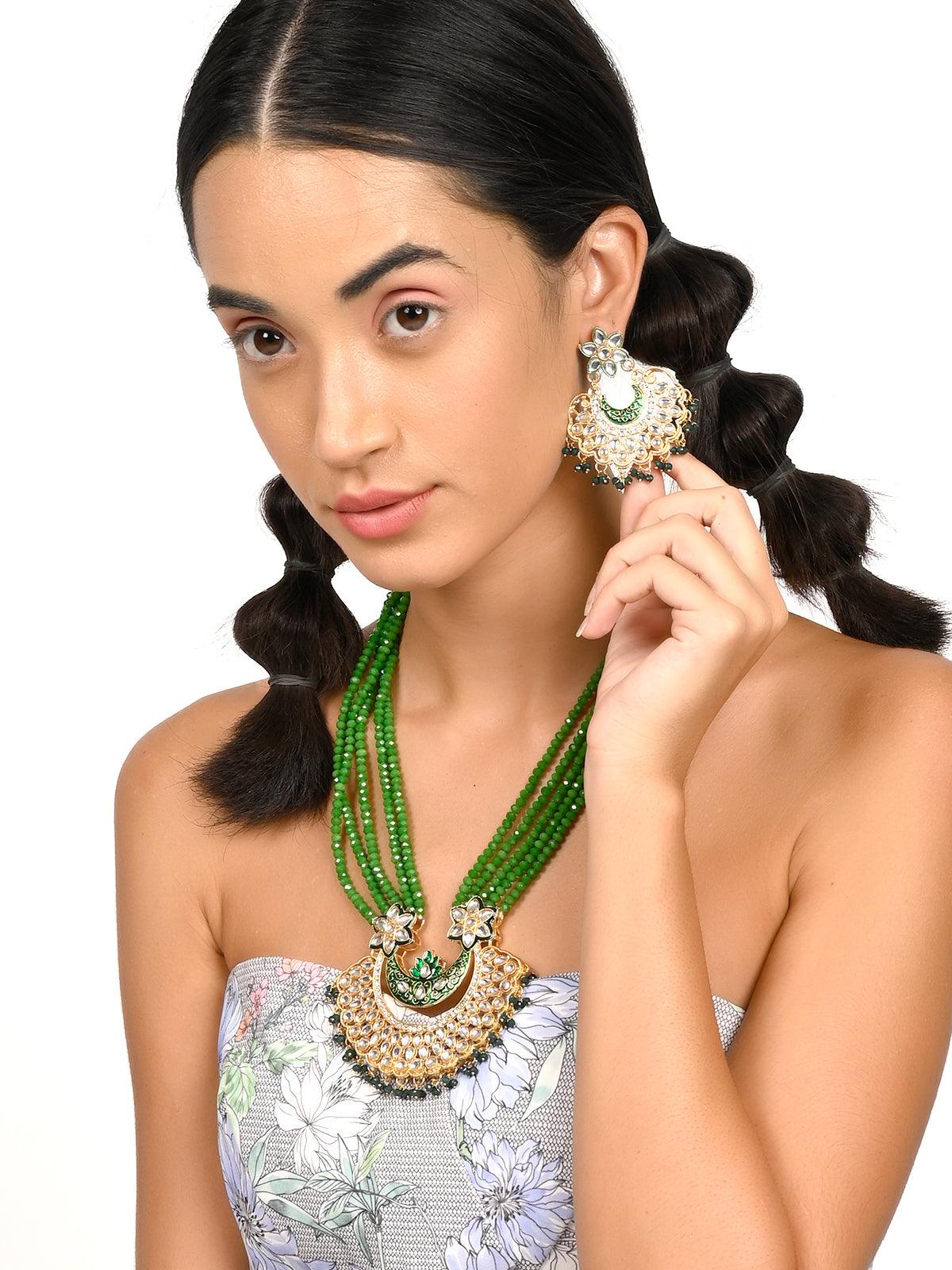 Odette Women Gorgeous Green Long Mala Necklace Set - Image 2