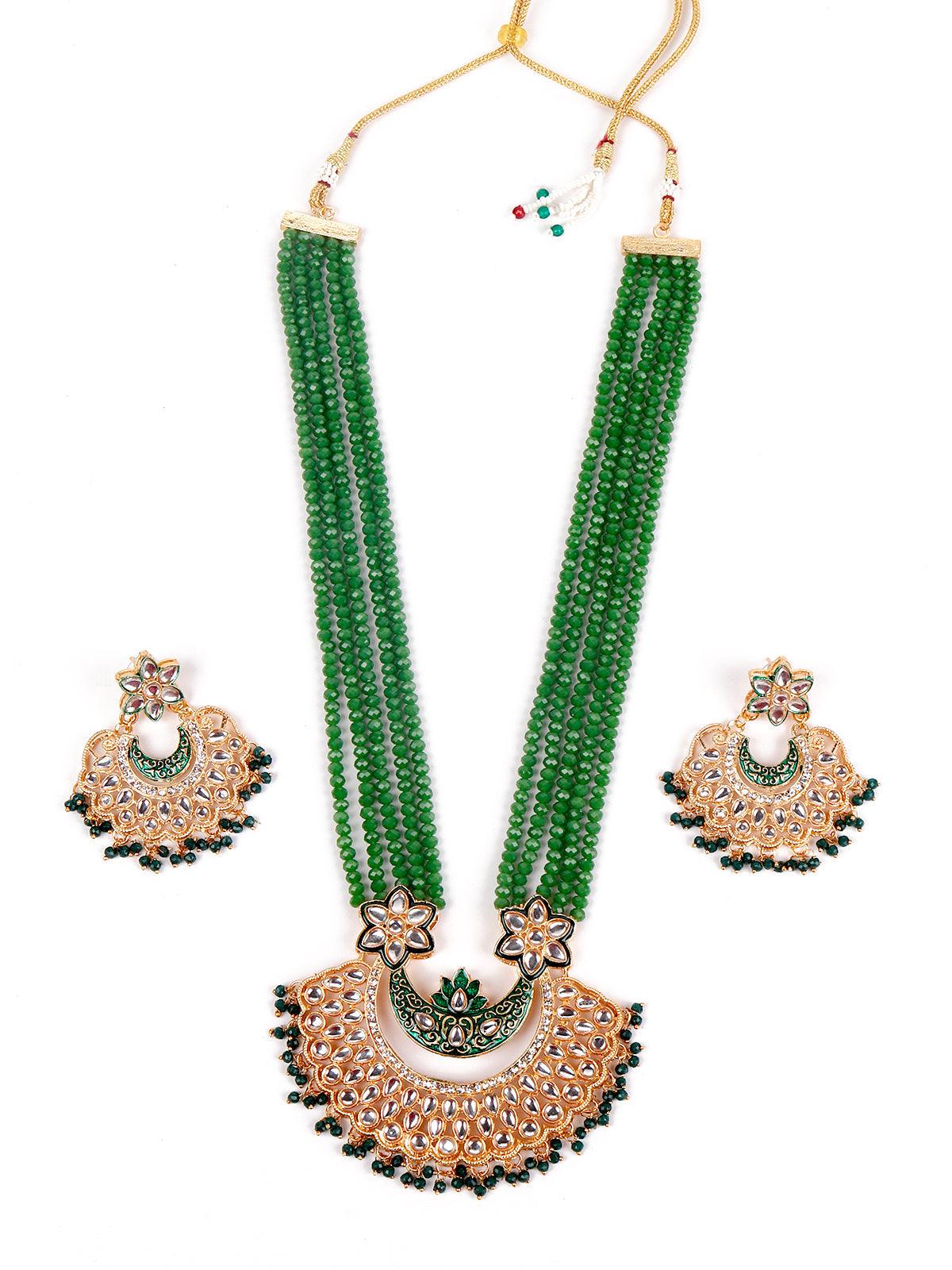 Odette Women Gorgeous Green Long Mala Necklace Set - Image 3