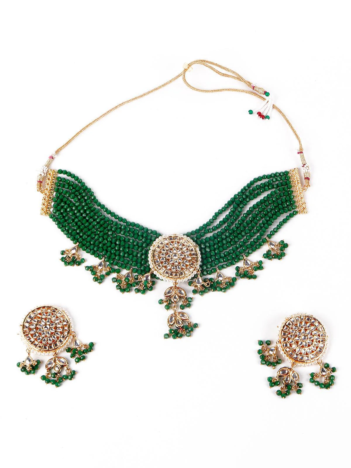 Odette Gorgeous Green Pendant Choker Necklace Set For Women - Image 3