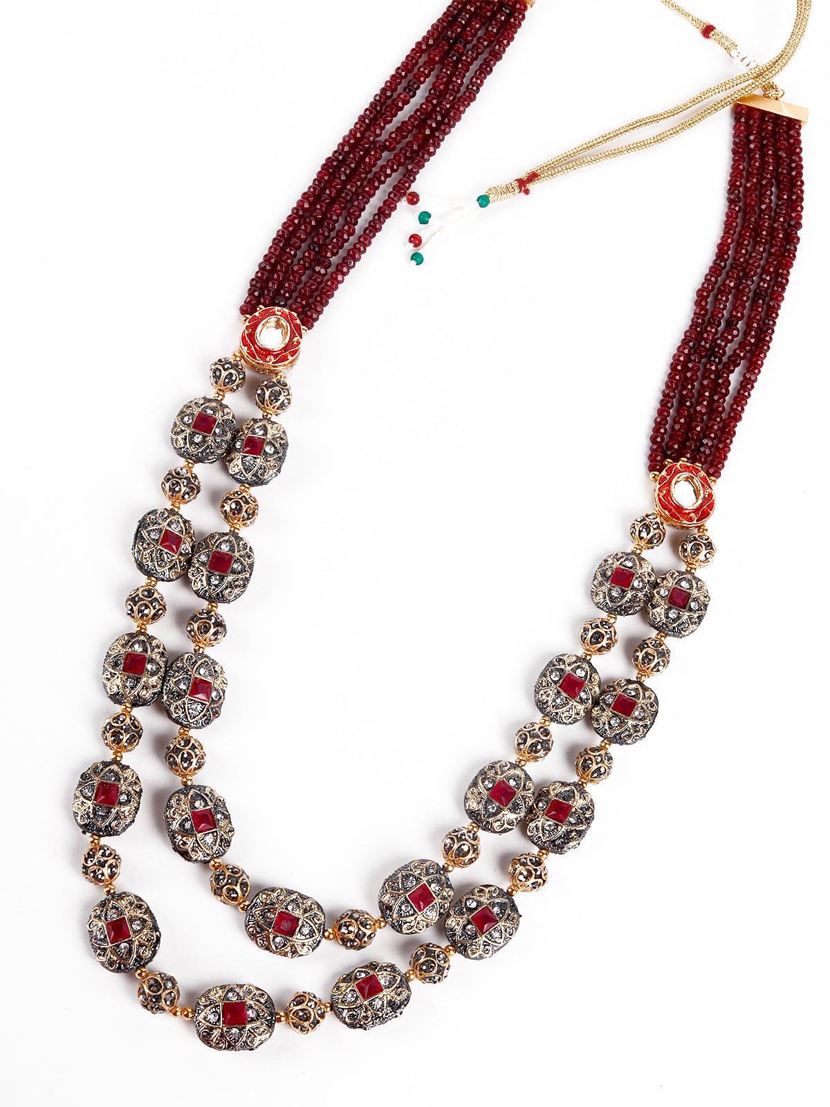 Odette Women Gorgeous Maroon Embellished Elegant Necklace - Image 4