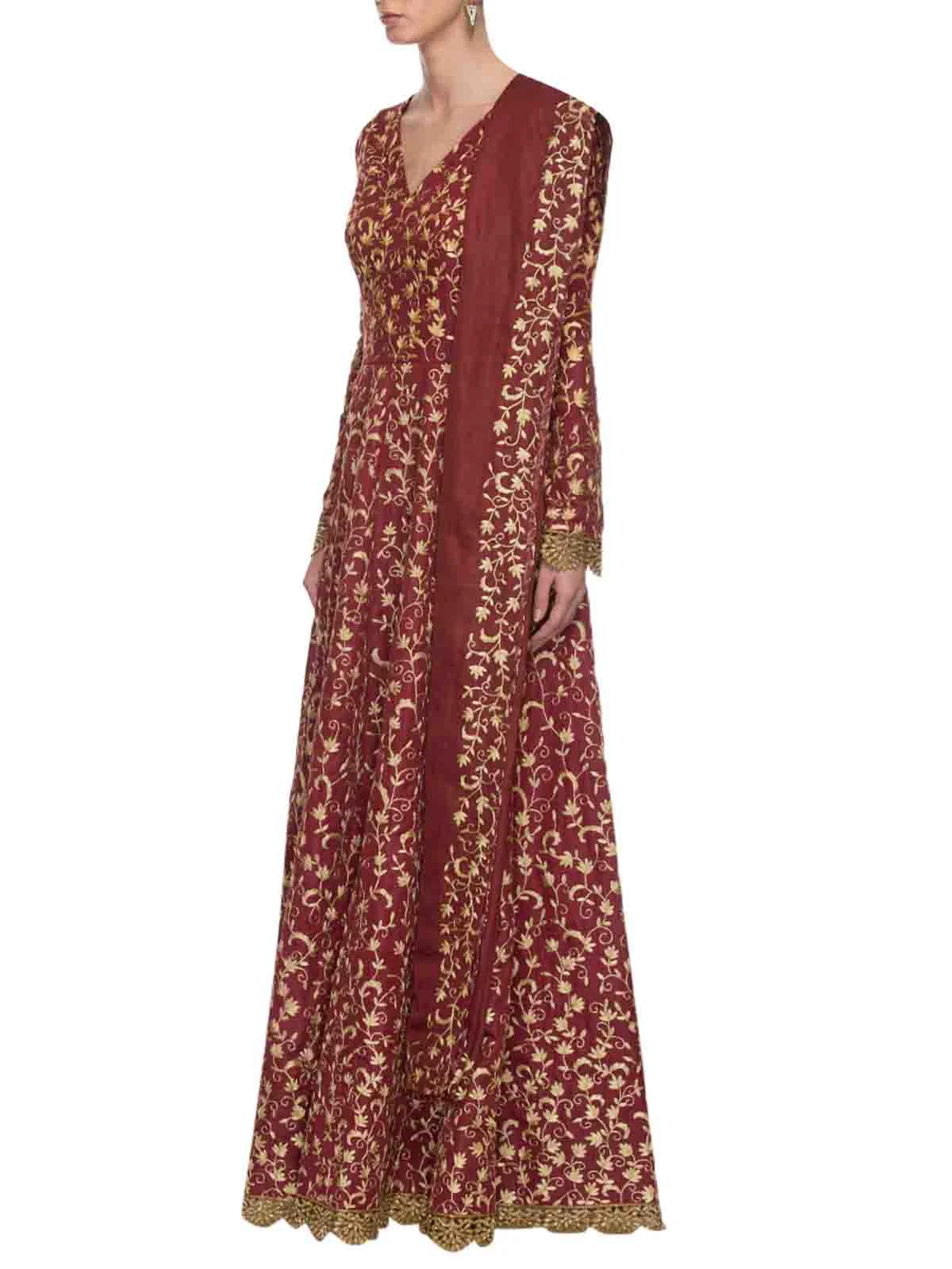 Odette Women Gorgeous Maroon Semi Stitched Gown - Image 4