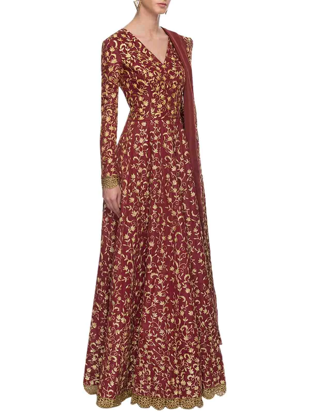 Odette Women Gorgeous Maroon Semi Stitched Gown - Image 6