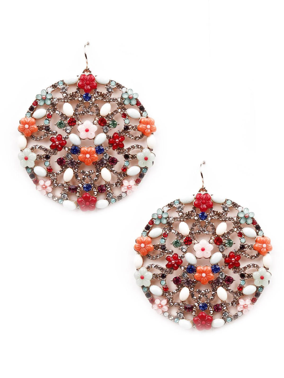 Odette Women Multicoloured Rounded Metal Floral Earrings - Image 3