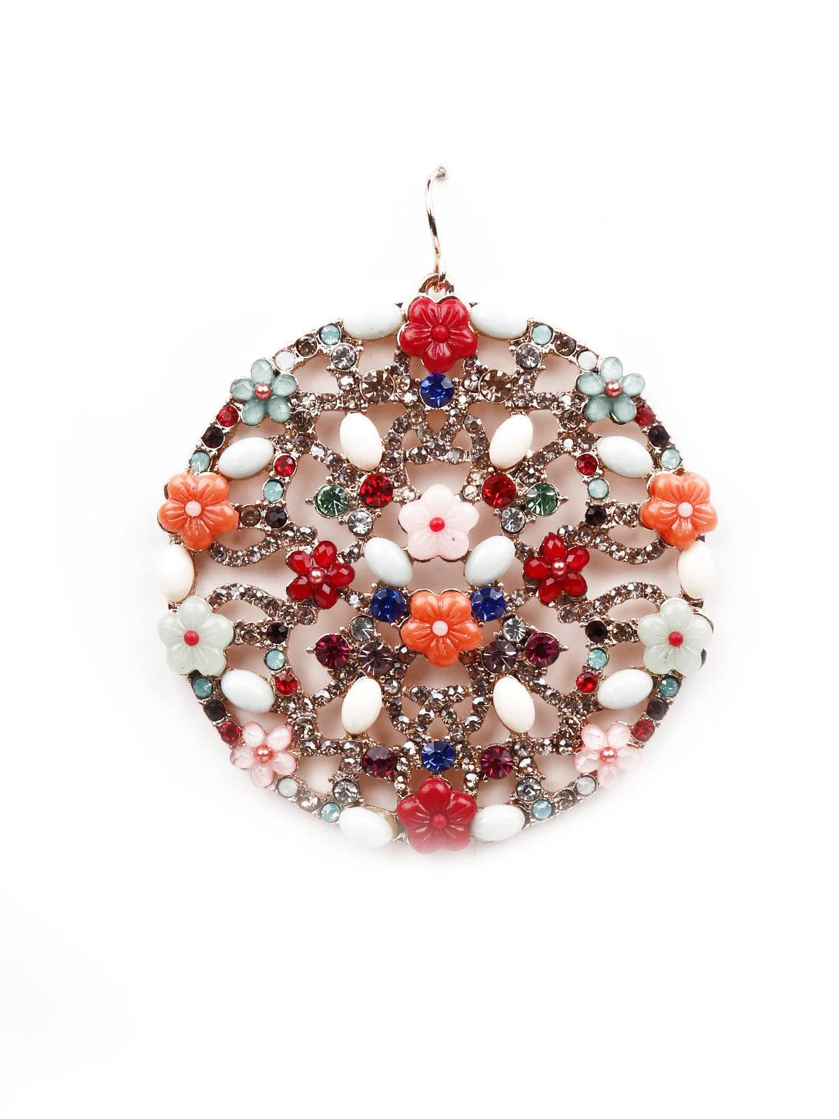 Odette Women Multicoloured Rounded Metal Floral Earrings - Image 4