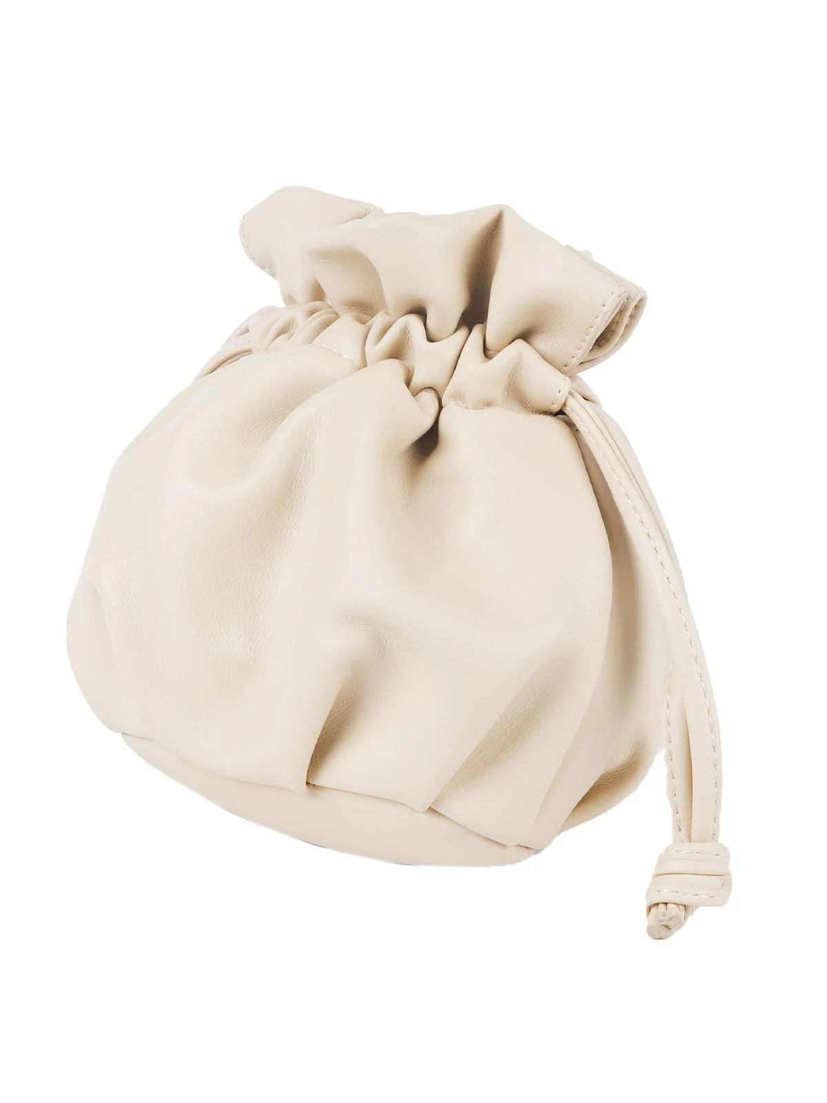 Odette Women Gorgeous Off White Smooth Drawstring Sling Bag - Image 4