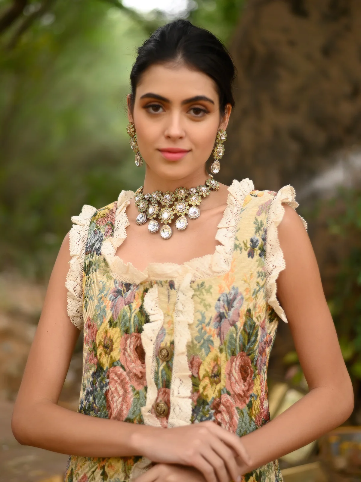 Odette Women Gorgeous Olive Green Choker Neckpiece - Image 2